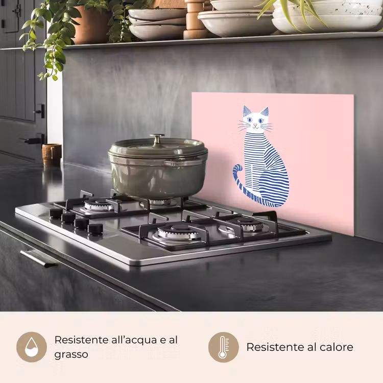 Paraschizzi cucina - Gatto - Illustrazione - Minimalista - Rosa — 2
