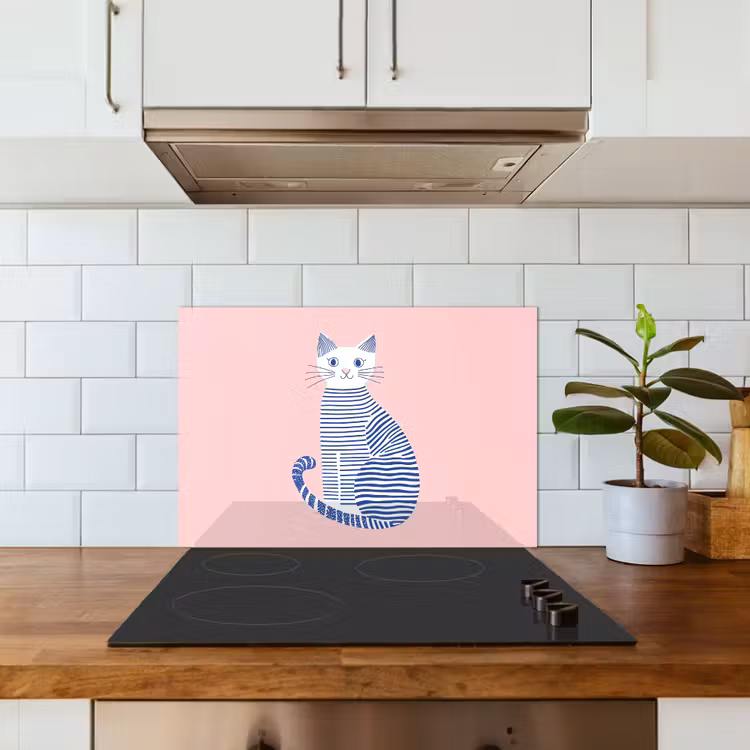 Paraschizzi cucina - Gatto - Illustrazione - Minimalista - Rosa — 3