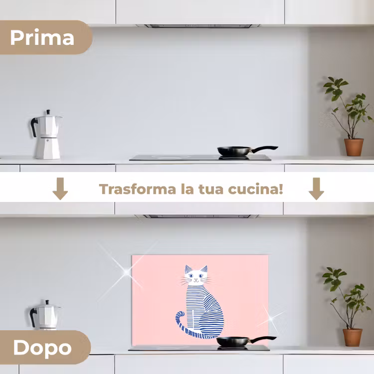 Paraschizzi cucina - Gatto - Illustrazione - Minimalista - Rosa — 7