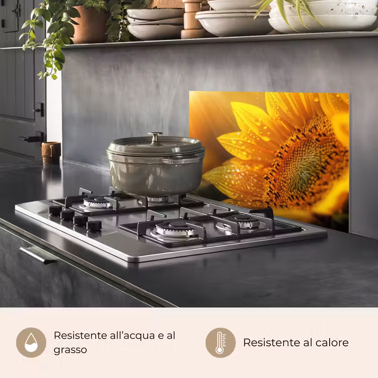 Paraschizzi cucina - Girasole - Gocce di rugiada - Giallo - Luce solare — 2