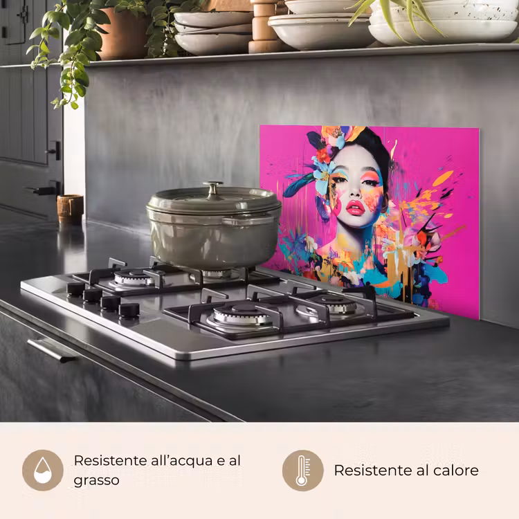 Paraschizzi cucina - Donna - Ritratto - Astratto - Viola — 2