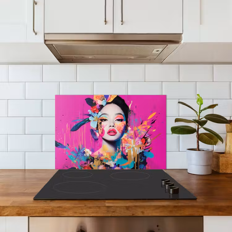 Paraschizzi cucina - Donna - Ritratto - Astratto - Viola — 3