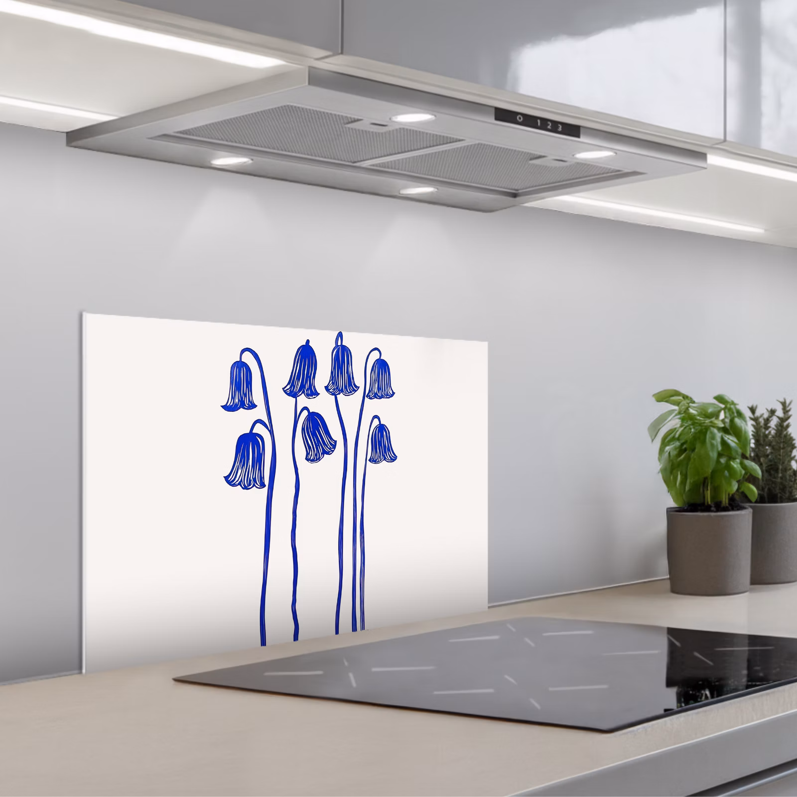 Paraschizzi cucina - Fiori - Blu - Linee - Petali — 1