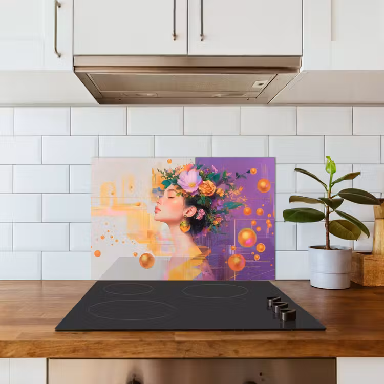 Paraschizzi cucina - Astratto - Donna - Corona di fiori - Oro — 3