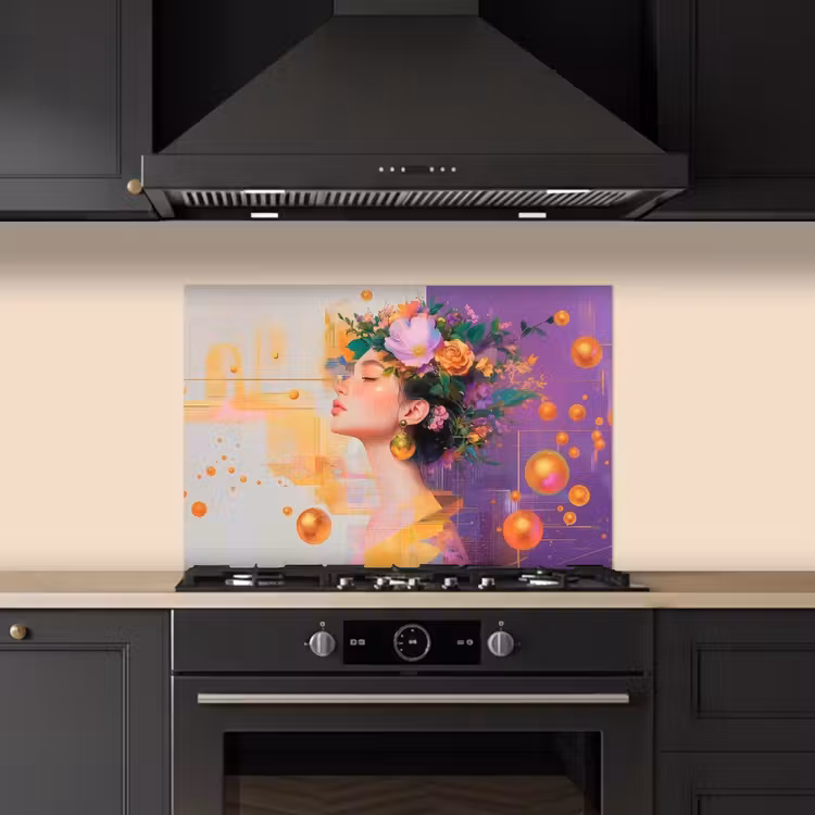 Paraschizzi cucina - Astratto - Donna - Corona di fiori - Oro — 5