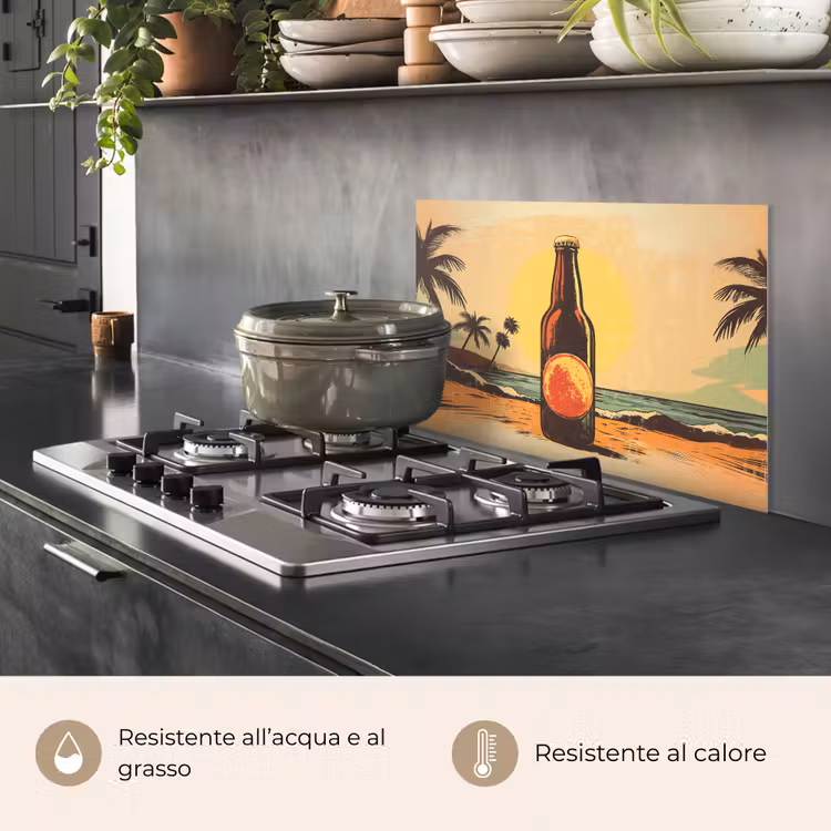 Paraschizzi cucina - Bottiglia di birra - Tramonto - Palme - Mare — 2