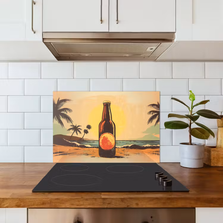Paraschizzi cucina - Bottiglia di birra - Tramonto - Palme - Mare — 3