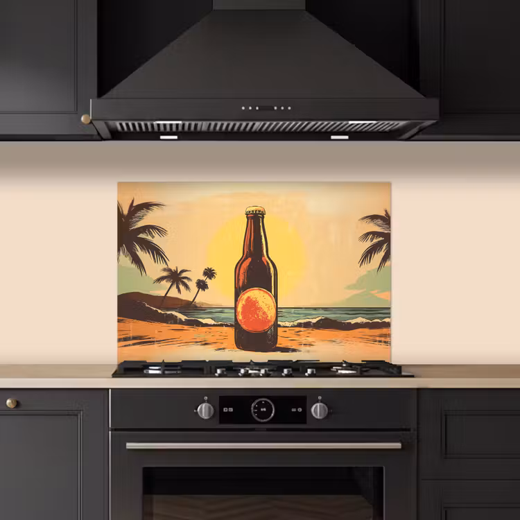 Paraschizzi cucina - Bottiglia di birra - Tramonto - Palme - Mare — 5