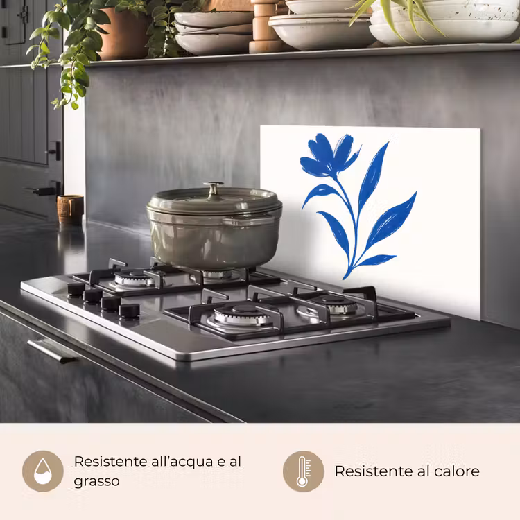 Paraschizzi cucina - Fiore - Petali - Minimalista - Blu — 2