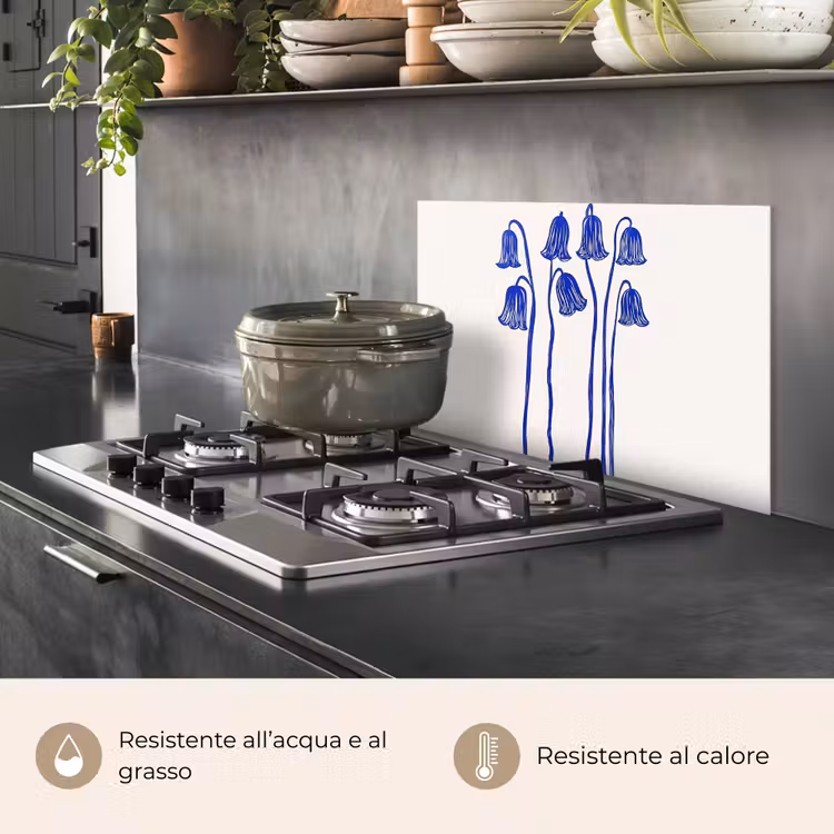 Paraschizzi cucina - Fiori - Blu - Linee - Petali — 2