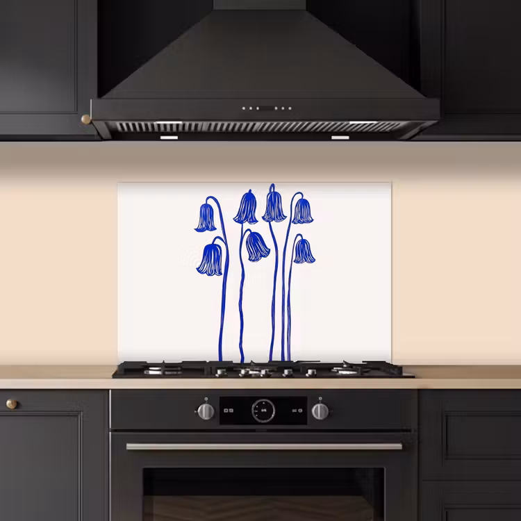 Paraschizzi cucina - Fiori - Blu - Linee - Petali — 5