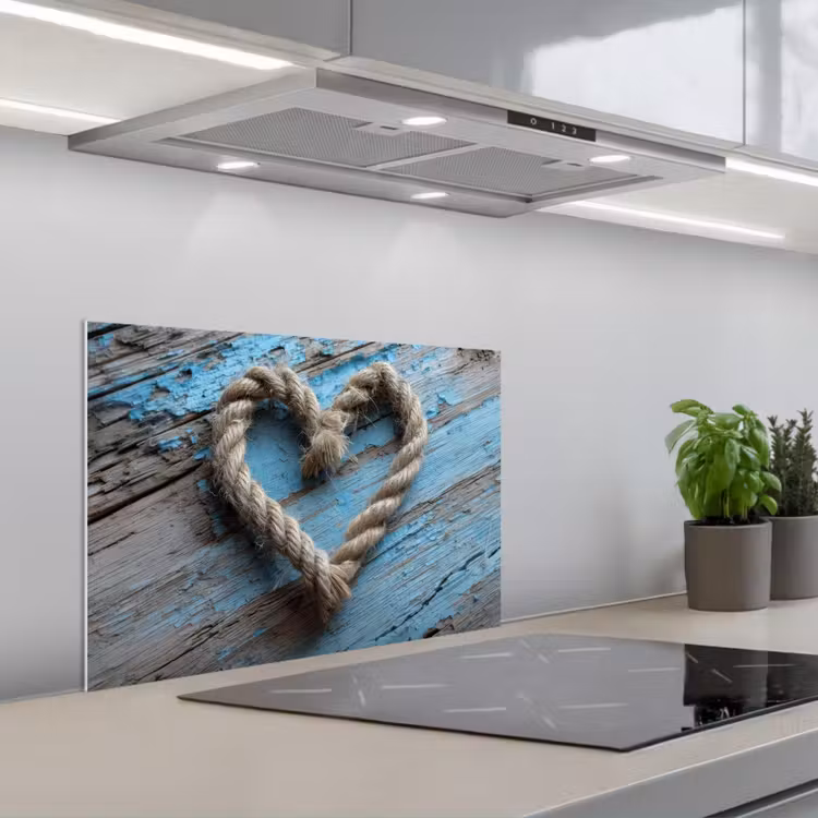 Paraschizzi cucina - Cuore - Corda - Legno - Rustico — 1