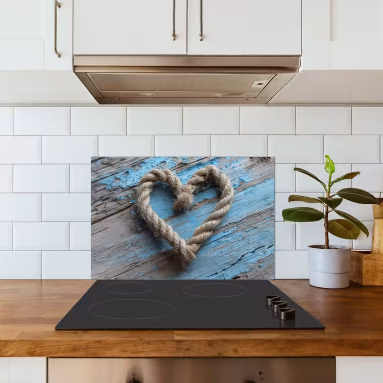 Paraschizzi cucina - Cuore - Corda - Legno - Rustico — 3