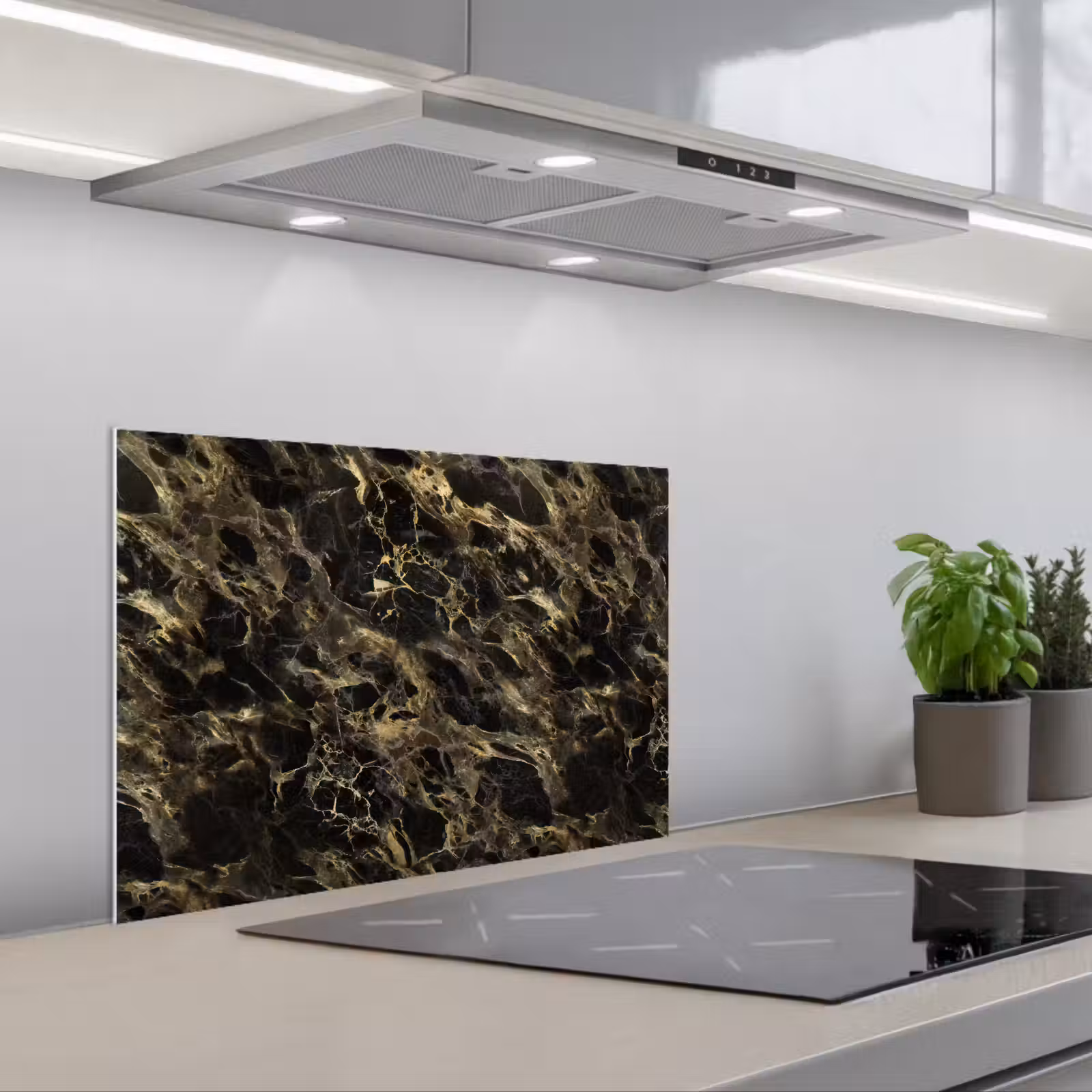 Paraschizzi cucina - Cristallo - Oro - Nero - Marmo — 1