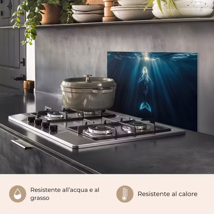 Paraschizzi cucina - Balena - Acqua - Raggi di sole - Blu — 2