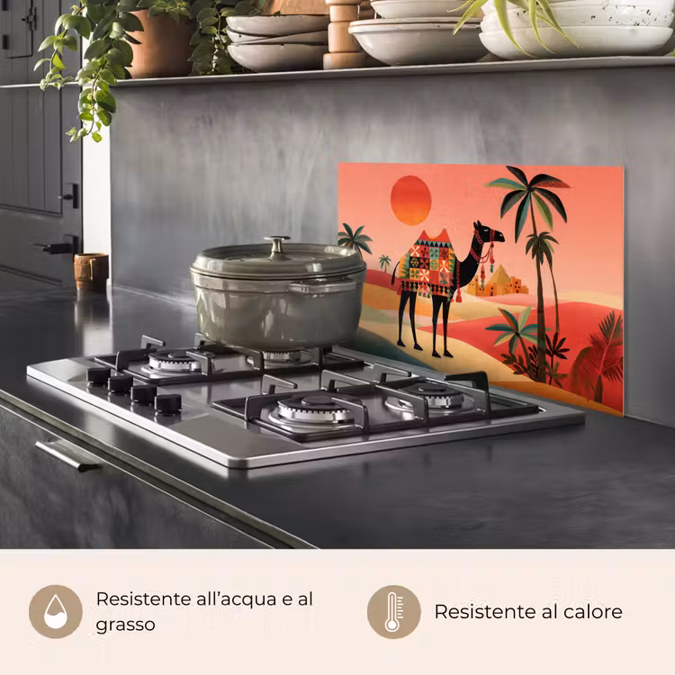 Paraschizzi cucina - Cammello - Tappeto colorato - Dune - Sole rosso — 2