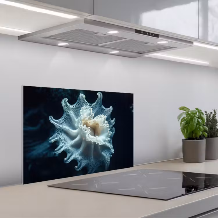 Paraschizzi cucina - Creatura marina - Bianco - Onde - Acqua — 1