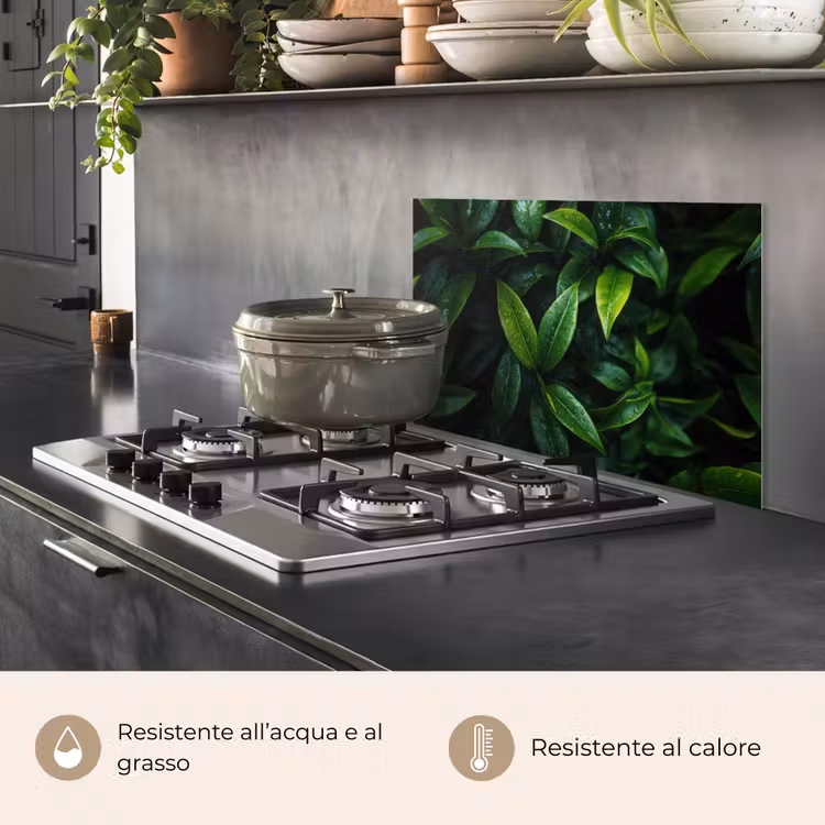 Paraschizzi cucina - Foglie - Gocce di pioggia - Luce - Verde — 2