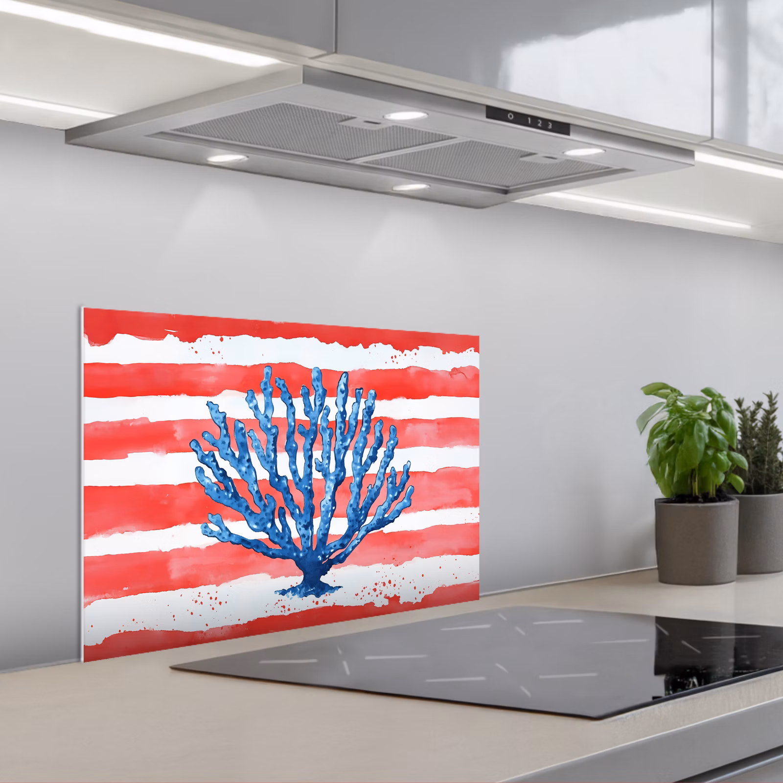 Paraschizzi cucina - Corallo - Struttura della vernice - Rosso - Blu — 1