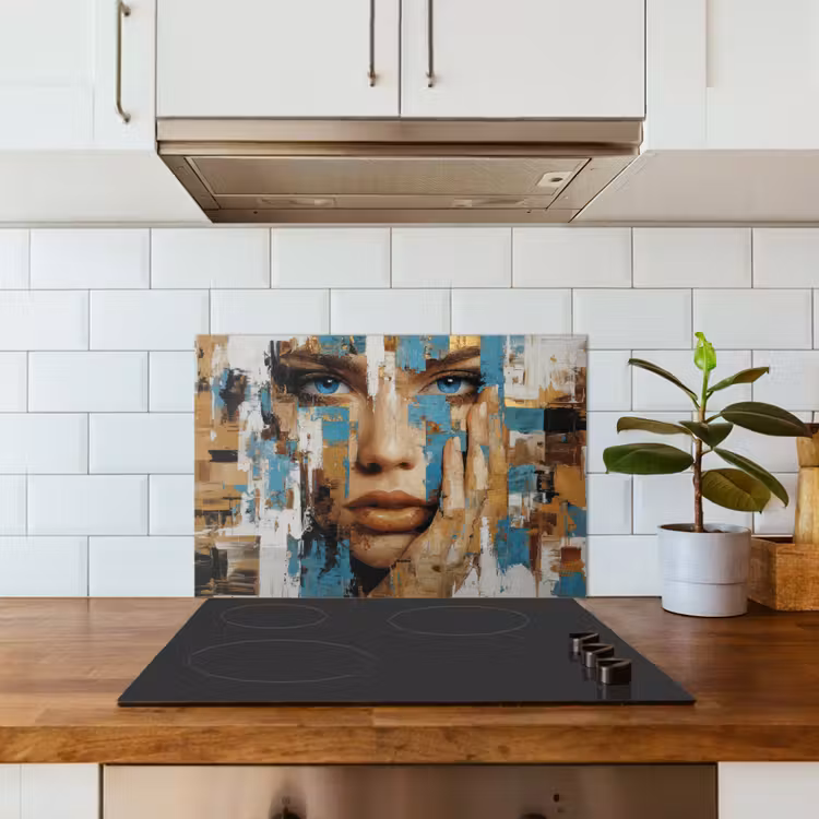 Paraschizzi cucina - Astratto - Pennellate - Blu - Viso — 3