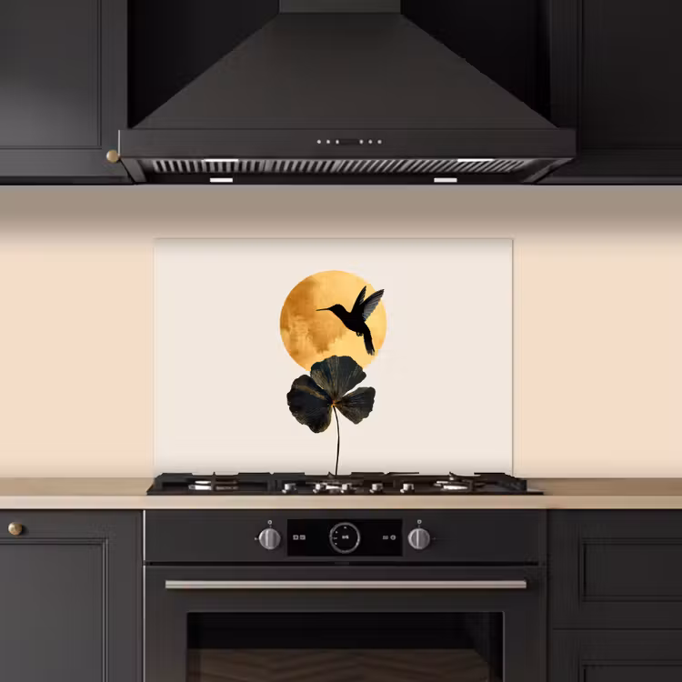 Paraschizzi cucina - Colibrì nero - Fiore - Cerchio d'oro — 5