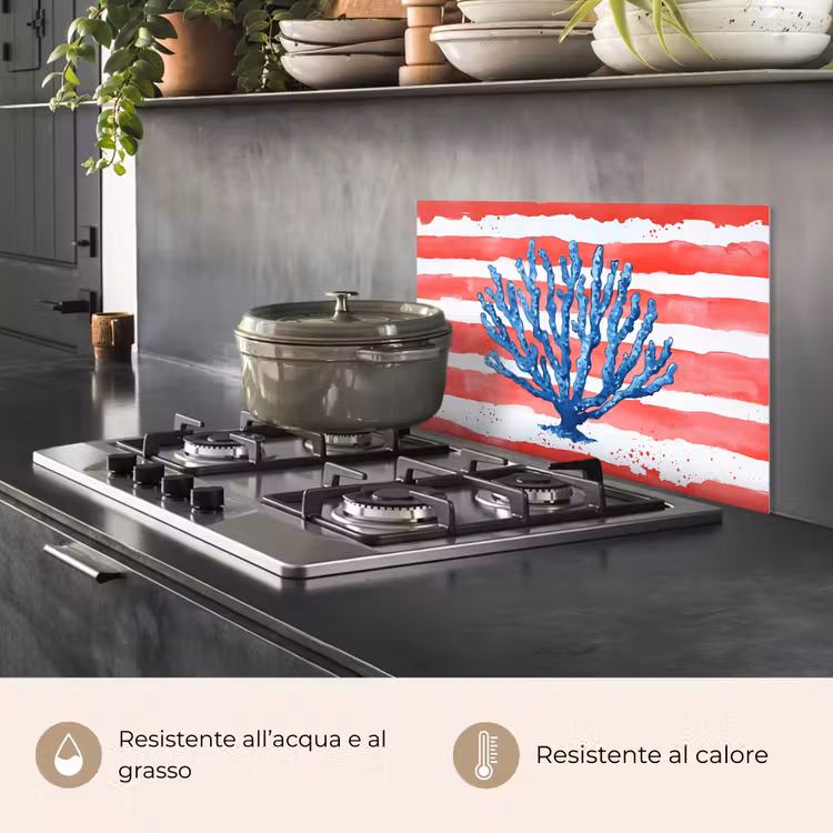 Paraschizzi cucina - Corallo - Struttura della vernice - Rosso - Blu — 2