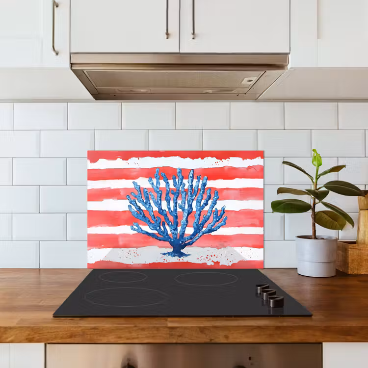 Paraschizzi cucina - Corallo - Struttura della vernice - Rosso - Blu — 3