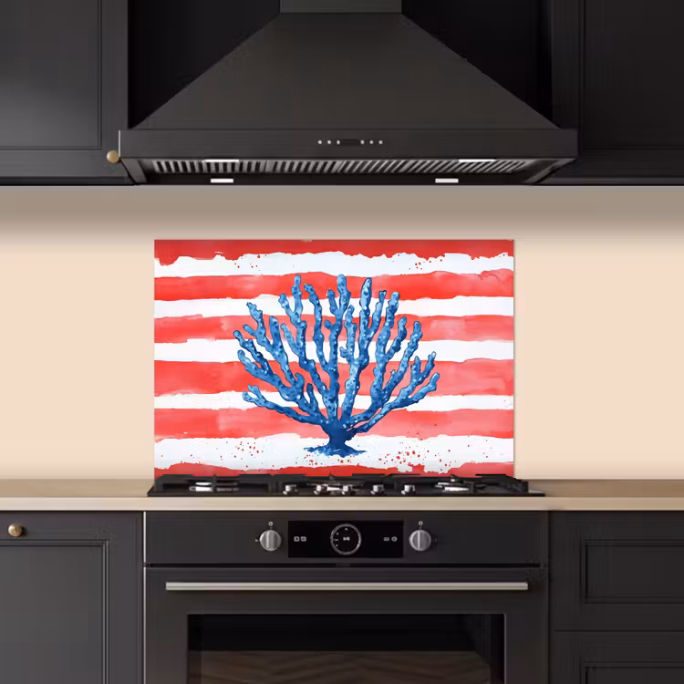 Paraschizzi cucina - Corallo - Struttura della vernice - Rosso - Blu — 5