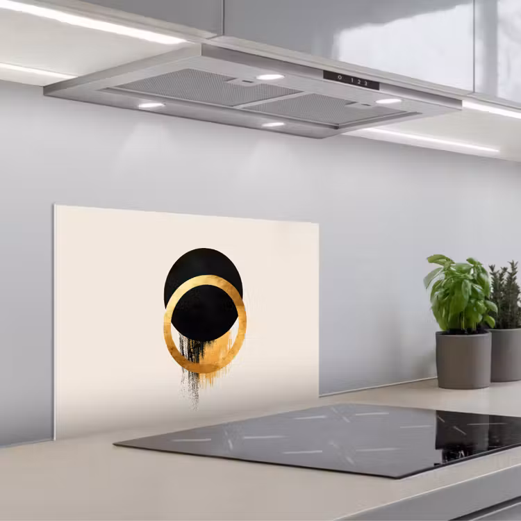 Paraschizzi cucina - Disegno astratto - Cerchio nero - Macchie di vernice — 1