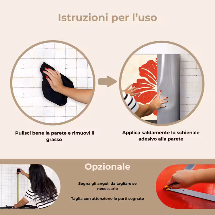 Paraschizzi cucina - Fiore di ibisco rosso - Sfondo strutturato - Beige — 6