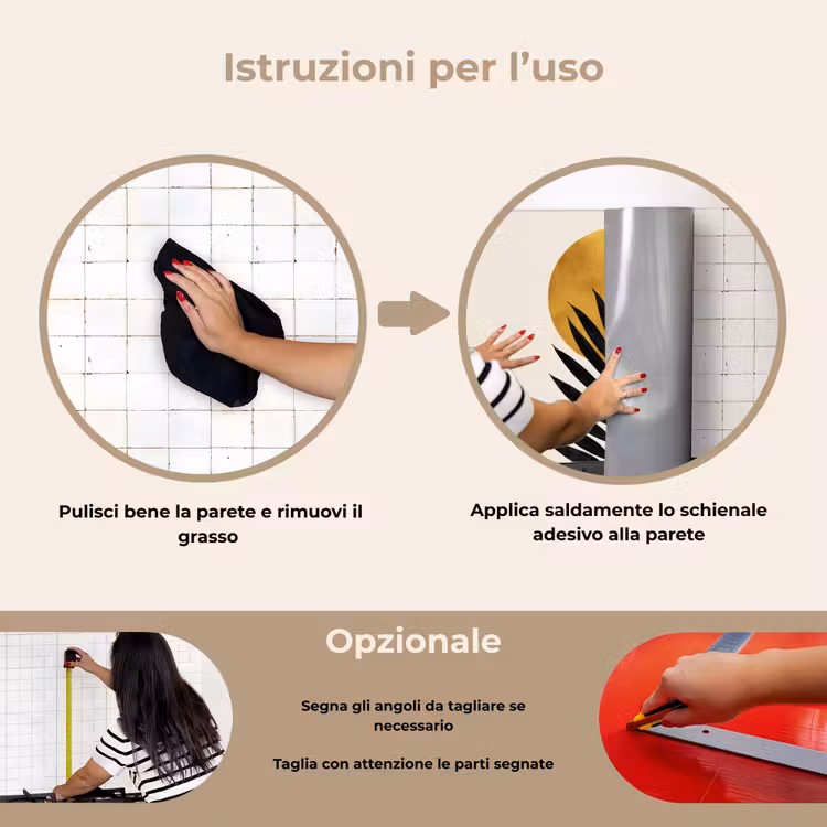 Paraschizzi cucina - Foglia di palma nera - Cerchio dorato - Sfondo beige — 6