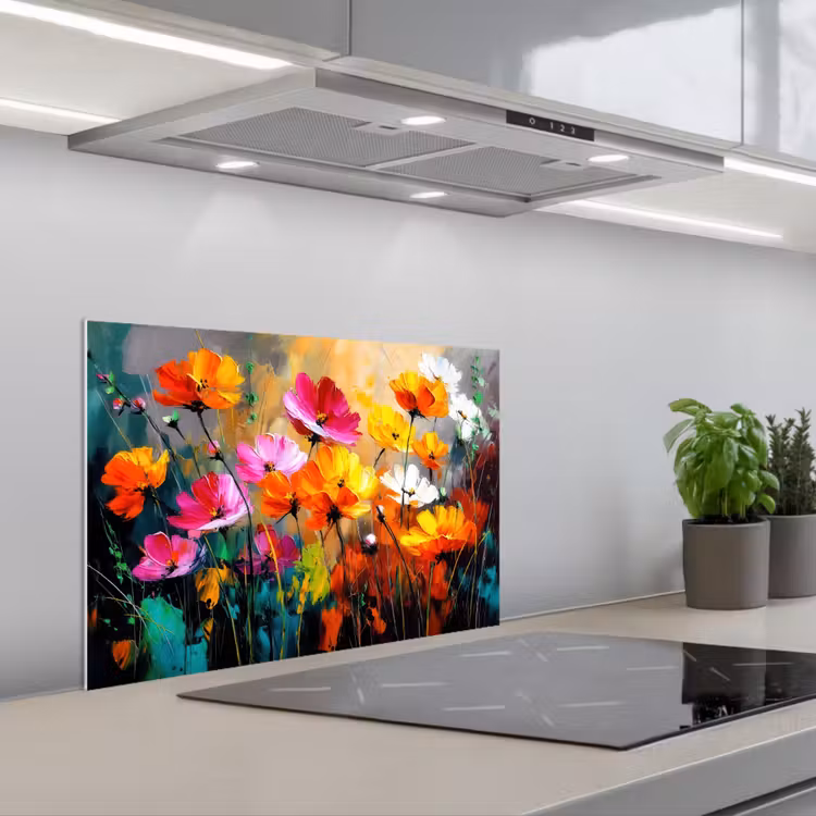 Paraschizzi cucina - Colori vivaci - Petali - Astratto — 1