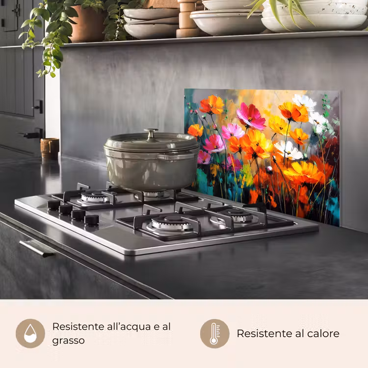 Paraschizzi cucina - Colori vivaci - Petali - Astratto — 2