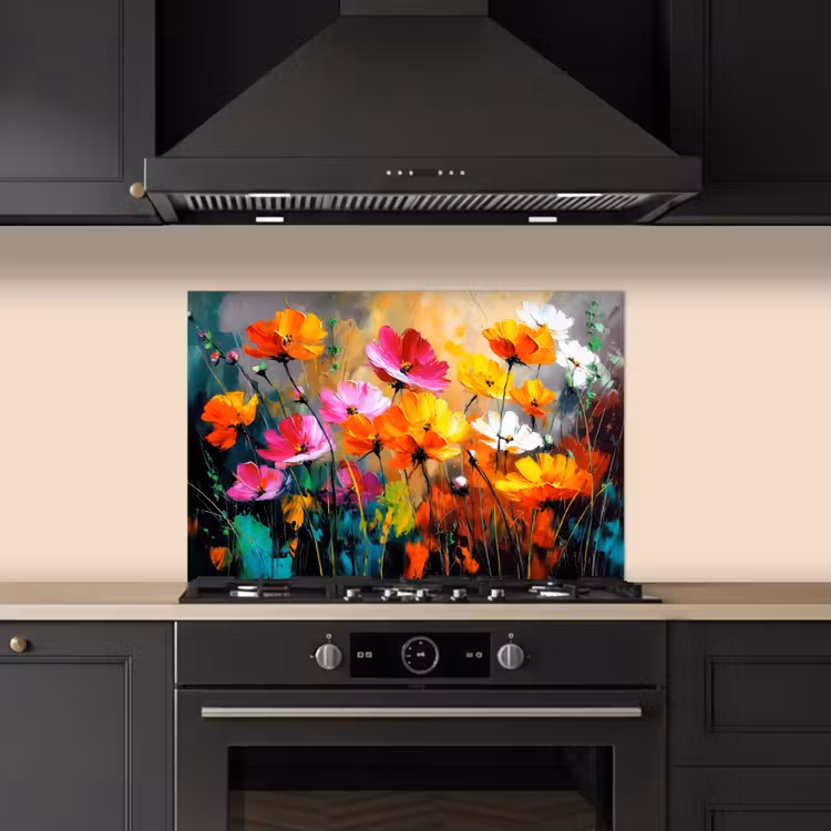 Paraschizzi cucina - Colori vivaci - Petali - Astratto — 5