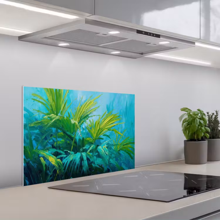 Paraschizzi cucina - Foglie - Verde - Pittura - Astratto — 1