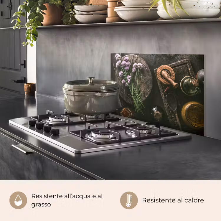 Paraschizzi cucina - Erba cipollina - Cucina - Mortaio - Rustico - Erbe - Viola — 2