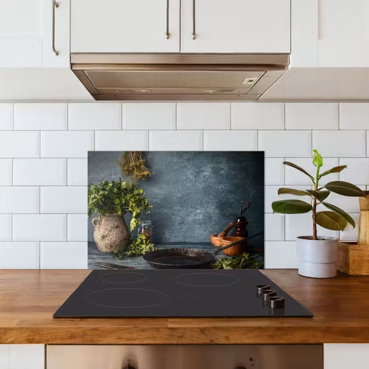 Paraschizzi cucina - Erbe - Spezie - Padella - Coltello - Grigio - Rustico — 3