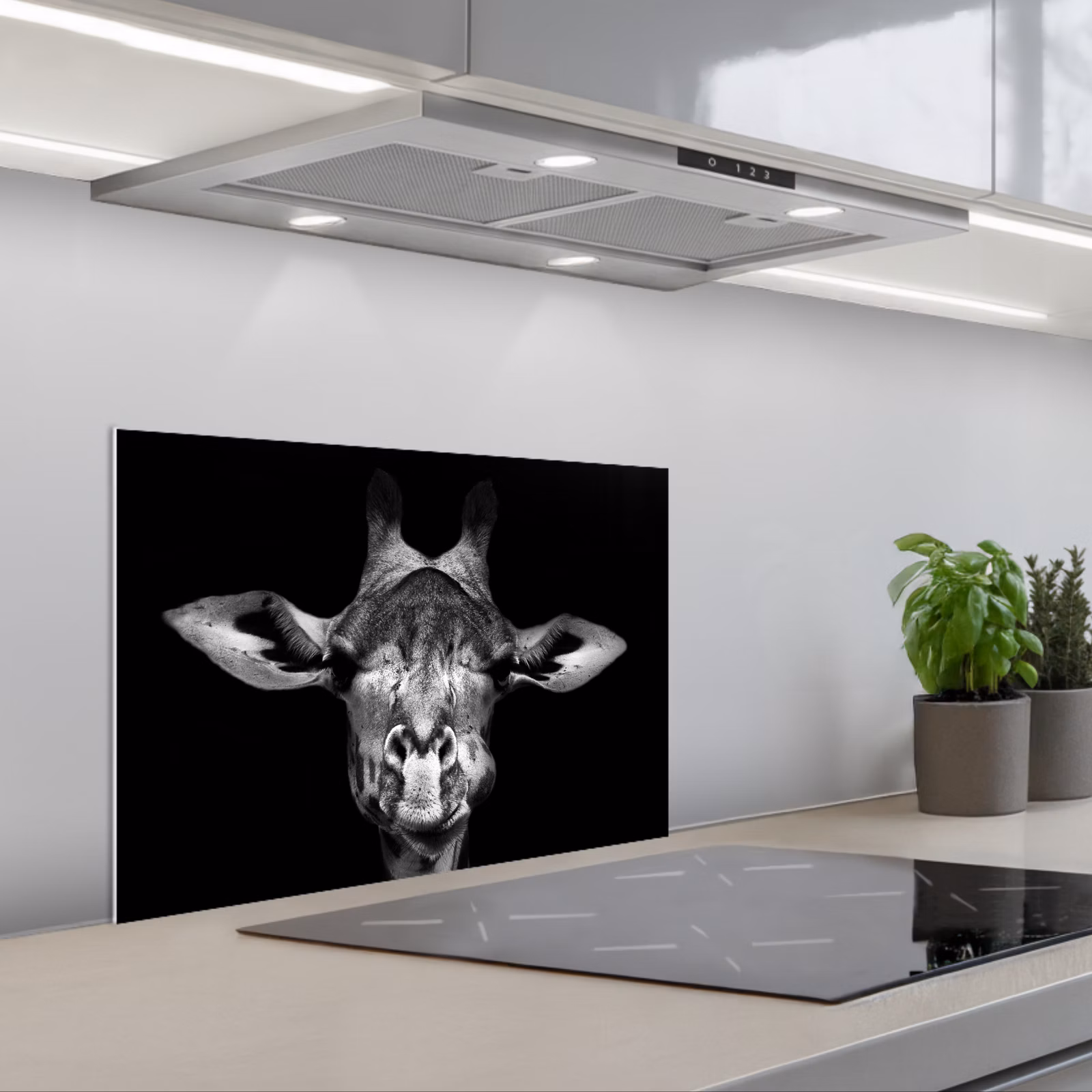 Paraschizzi cucina - Giraffa - Ritratto - Animali - Nero - Bianco — 1