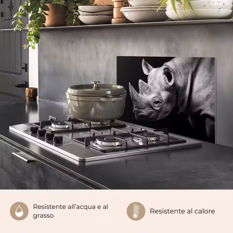 Paraschizzi cucina - Animali - Rinoceronte - Nero - Bianco - Ritratto — 2