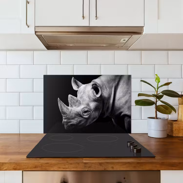 Paraschizzi cucina - Animali - Rinoceronte - Nero - Bianco - Ritratto — 3