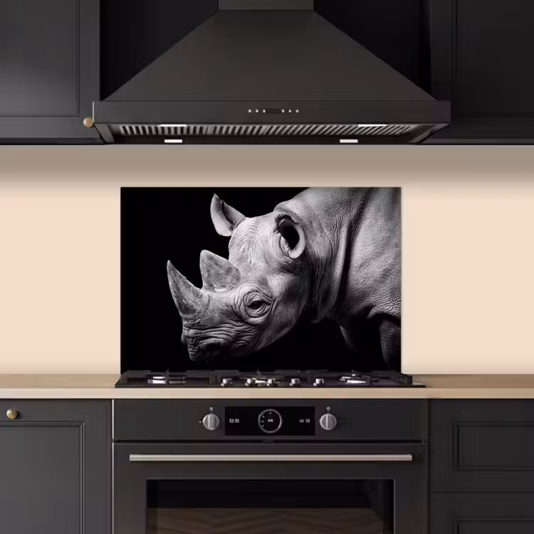 Paraschizzi cucina - Animali - Rinoceronte - Nero - Bianco - Ritratto — 5