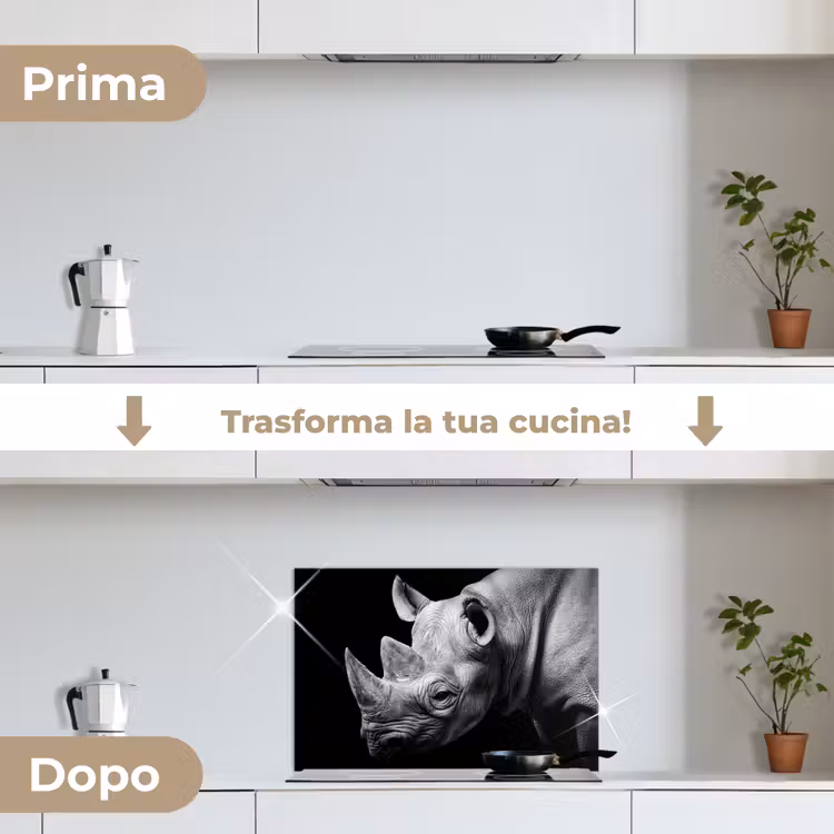 Paraschizzi cucina - Animali - Rinoceronte - Nero - Bianco - Ritratto — 7