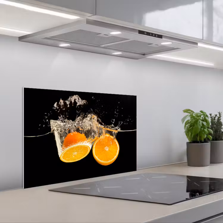 Paraschizzi cucina - Arancio - Natura morta - Acqua - Nero - Frutta — 1