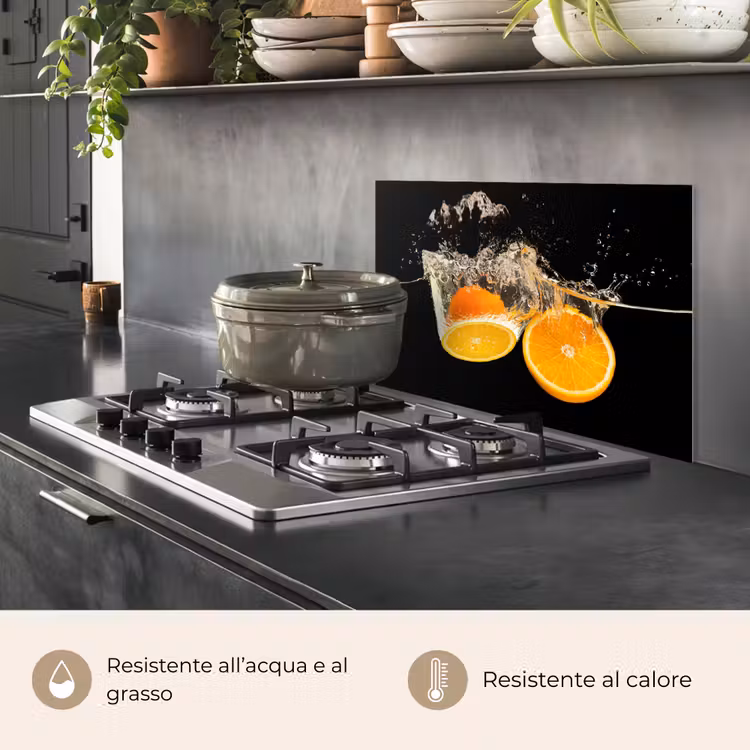 Paraschizzi cucina - Arancio - Natura morta - Acqua - Nero - Frutta — 2