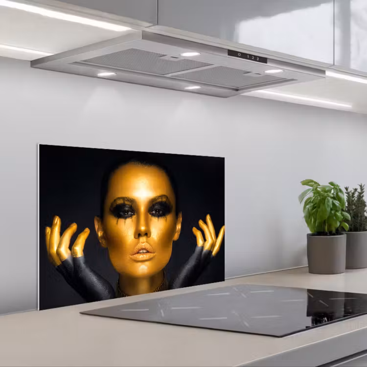 Paraschizzi cucina - Donna - Ritratto - Oro - Lusso - Nero — 1