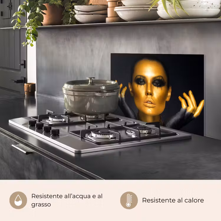 Paraschizzi cucina - Donna - Ritratto - Oro - Lusso - Nero — 2