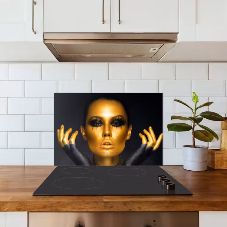 Paraschizzi cucina - Donna - Ritratto - Oro - Lusso - Nero — 3