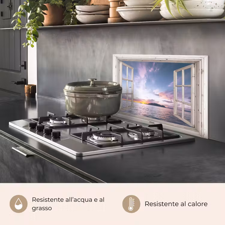 Paraschizzi cucina - Finestra con vista sul tramonto — 2