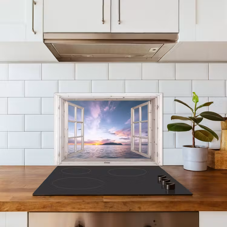 Paraschizzi cucina - Finestra con vista sul tramonto — 3