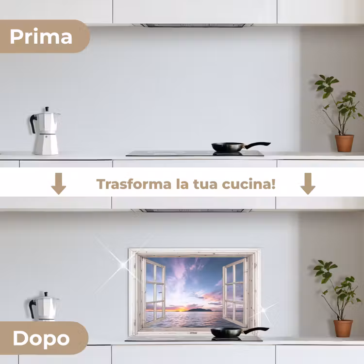 Paraschizzi cucina - Finestra con vista sul tramonto — 7